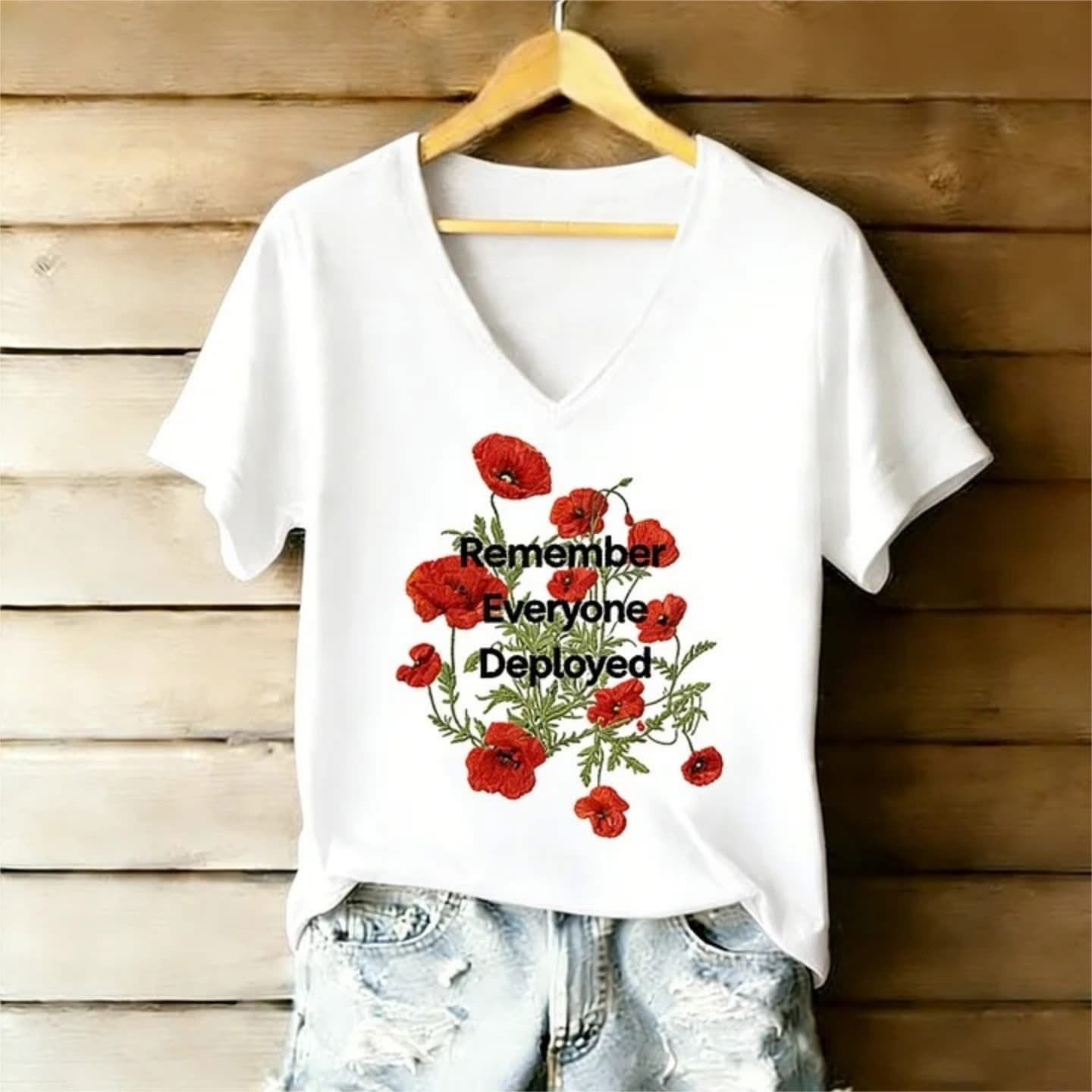 Remember Everyone Deployed Red Poppy V-Neck Shirt RED Friday Merch Gift for Military Families - Softandstyle Remember Everyone Deployed Red Poppy V-Neck Shirt RED Friday Merch Gift for Military Families - Softandstyle