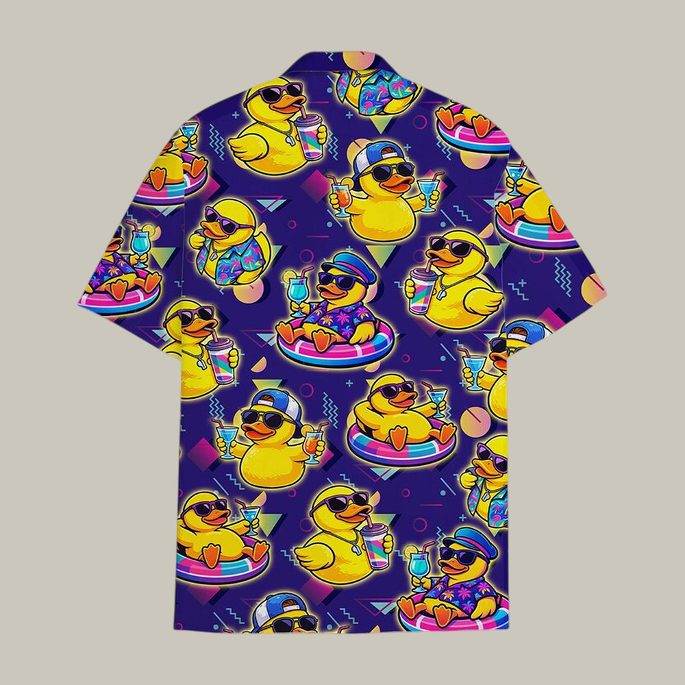 Retro Rubber Duck Hawaiian Shirt Funny 90s Memphis Style Duckie Aloha Shirt Cute Gift Idea - Softandstyle