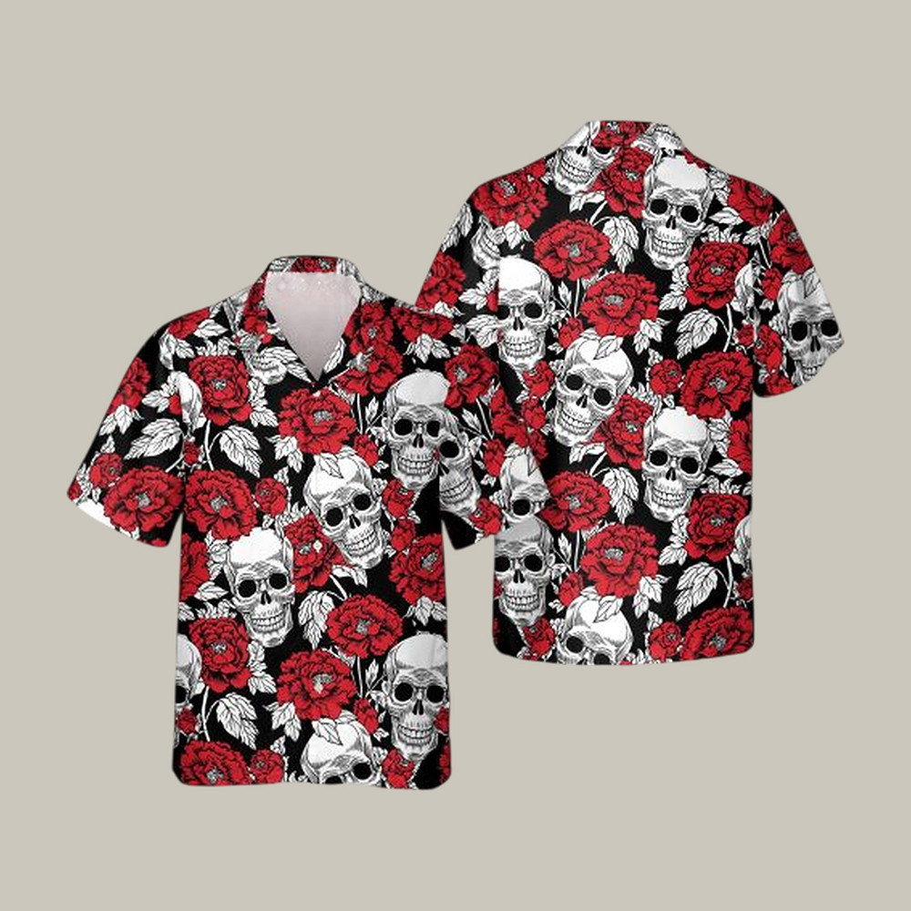 Roses And Skeleton Skull Hawaiian Shirt Vintage Aloha Shirt Present Idea For Husband - Softandstyle Roses And Skeleton Skull Hawaiian Shirt Vintage Aloha Shirt Present Idea For Husband - Softandstyle