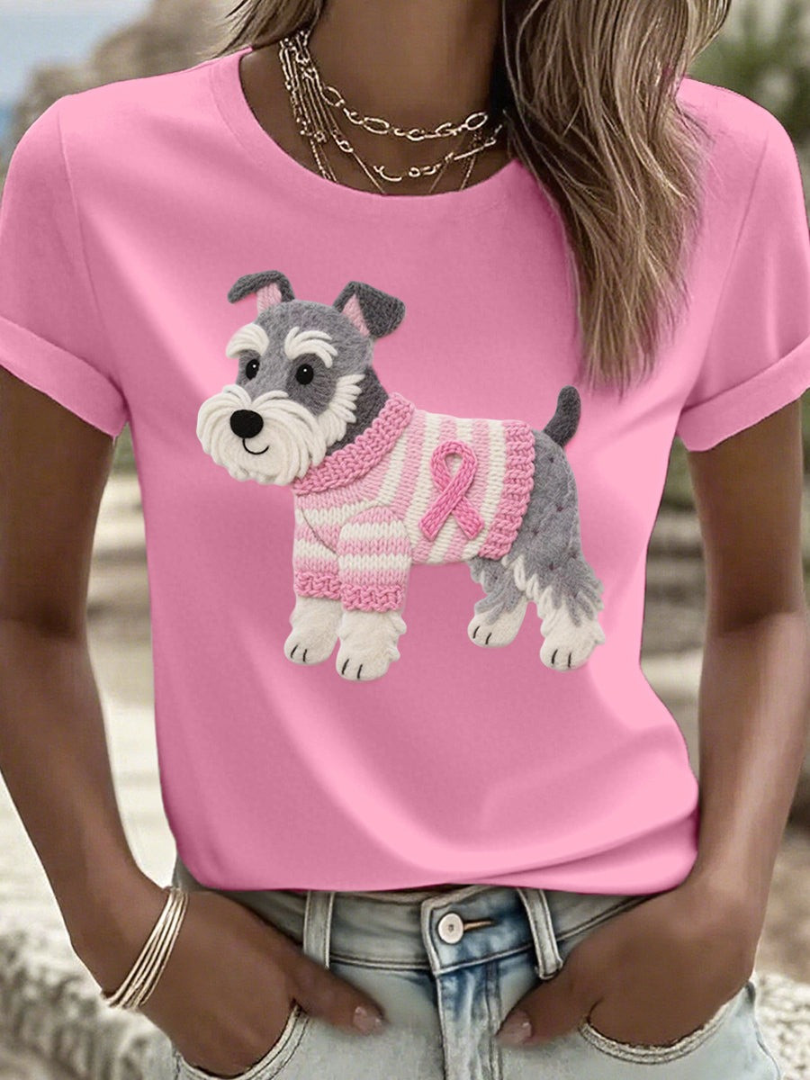 Schnauzer Dog Breast Cancer Awareness Pink Ribbon Women's T-Shirt 3D Print Cute Gift Ideas - Softandstyle