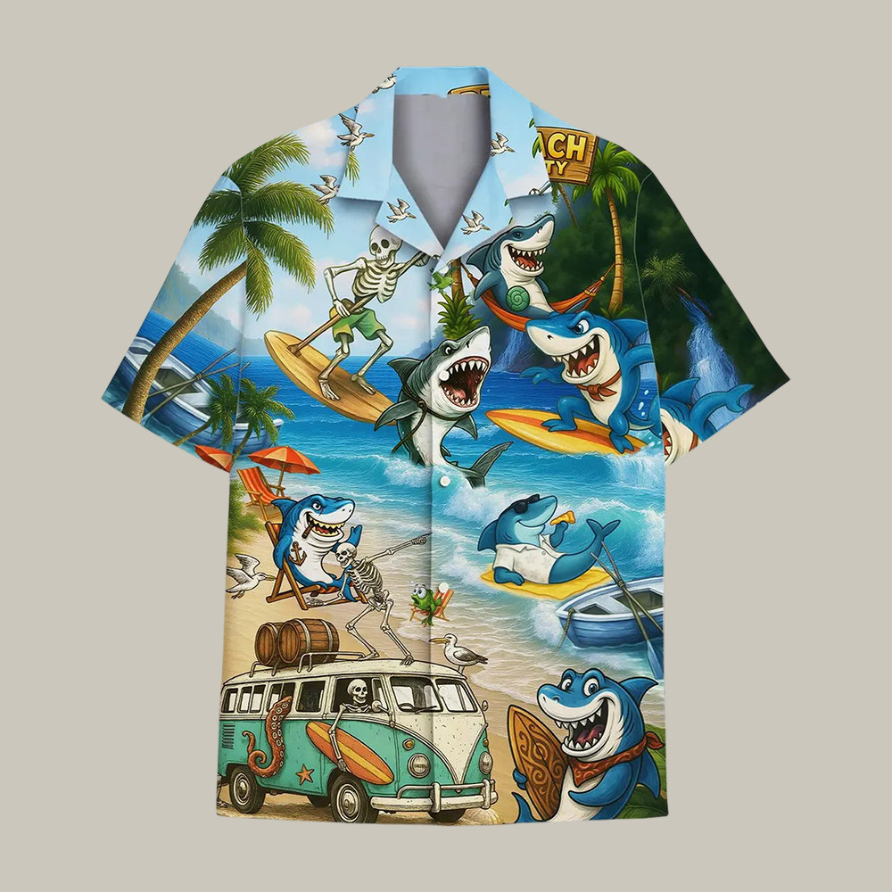 Shark Skeleton Hawaiian Shirt Funny Beach Vibe Shirt Cute Gift For Shark Lovers - Softandstyle Shark Skeleton Hawaiian Shirt Funny Beach Vibe Shirt Cute Gift For Shark Lovers - Softandstyle