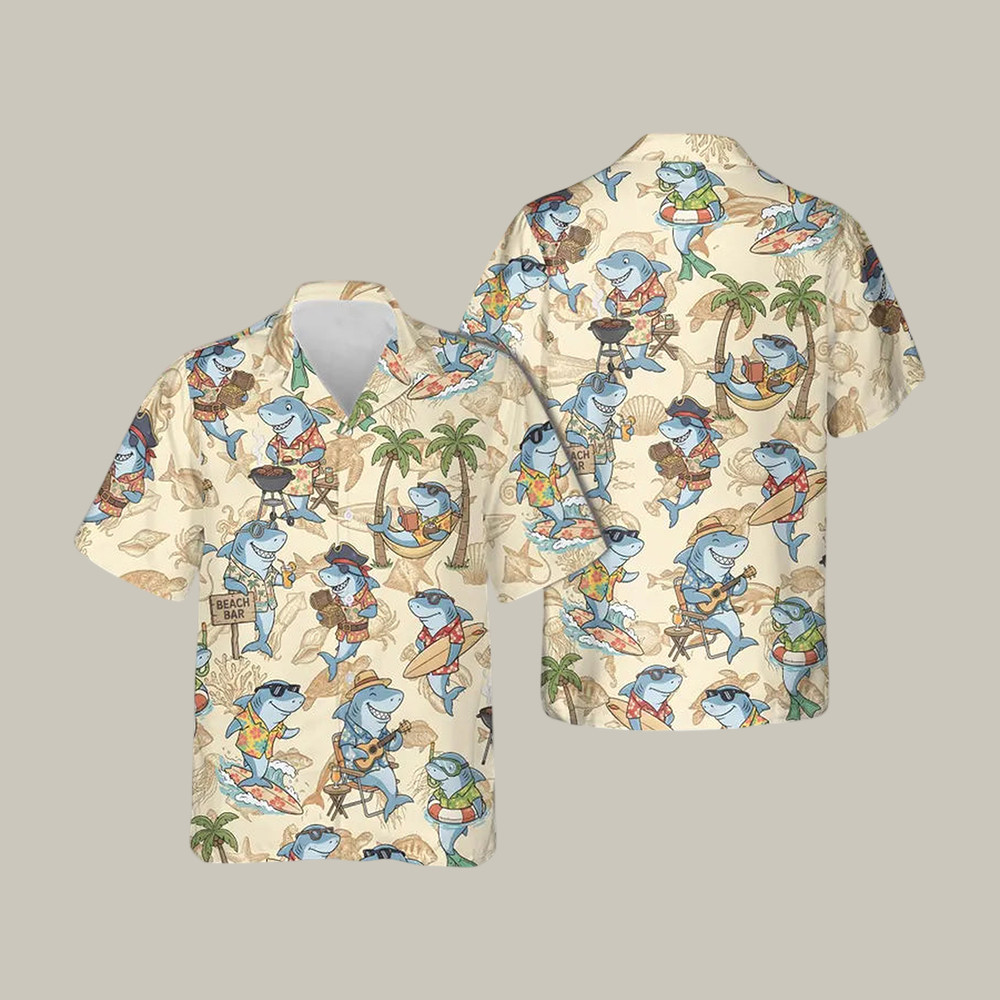 Shark Summer Hawaiian Shirt Funny Shark Beach Party Shirt Present Idea For Best Friends - Softandstyle
