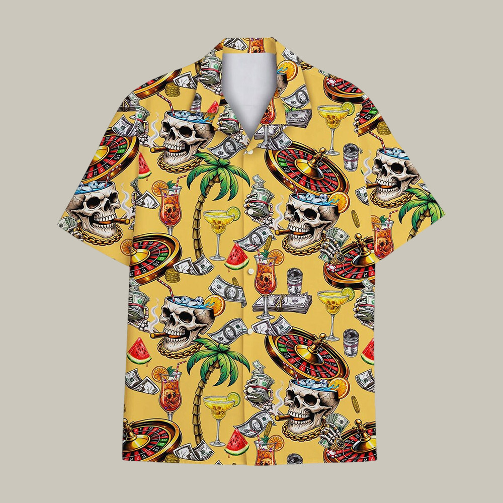 Skull And Money Hawaiian ShirtCasino Aloha Tropical Cocktail Shirt Summer Vibe Gift For Him - Softandstyle Skull And Money Hawaiian ShirtCasino Aloha Tropical Cocktail Shirt Summer Vibe Gift For Him - Softandstyle