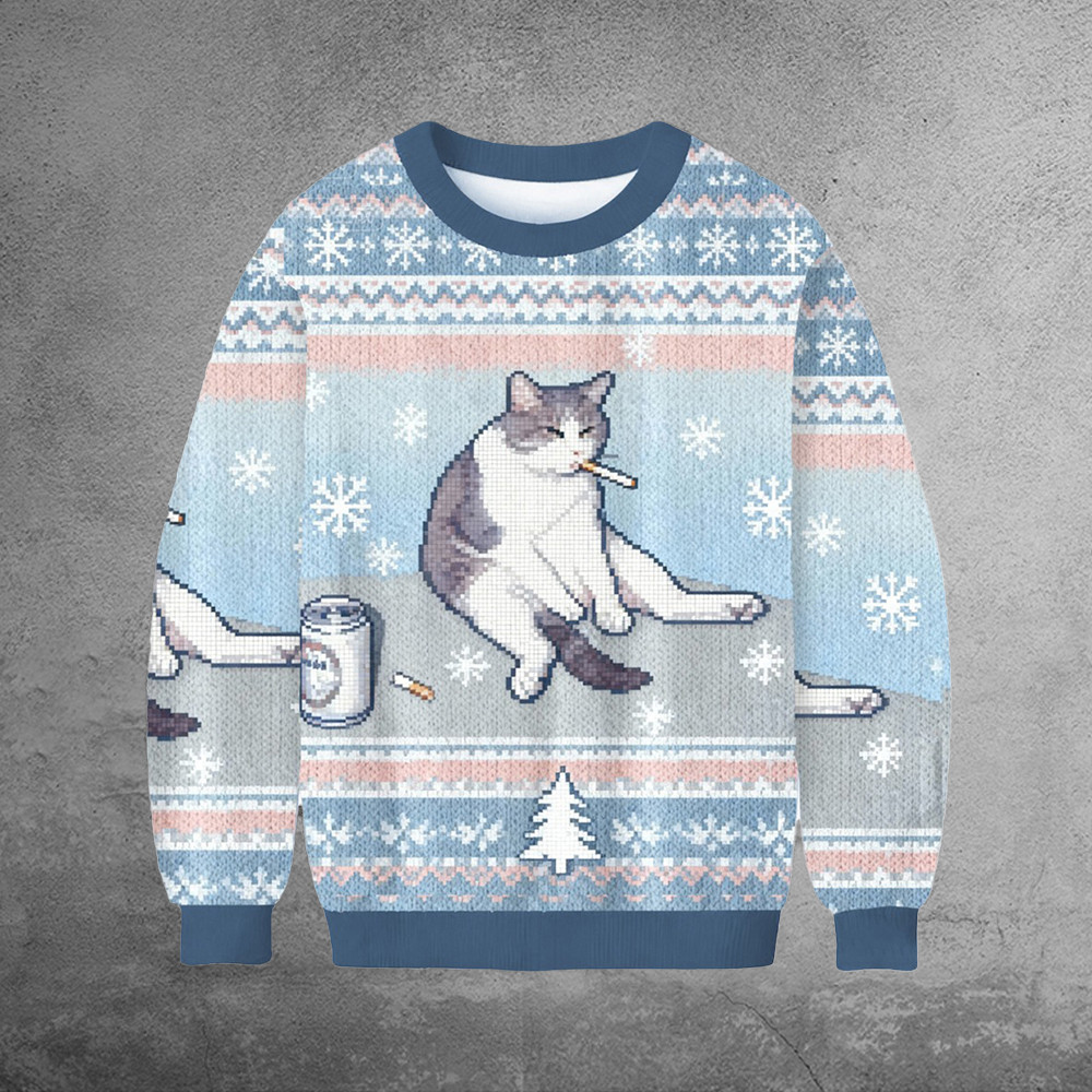 Smoking Cat Ugly Christmas Sweater Funny Xmas Apparel Christmas Gifts For Smoking Lovers - Softandstyle Smoking Cat Ugly Christmas Sweater Funny Xmas Apparel Christmas Gifts For Smoking Lovers - Softandstyle