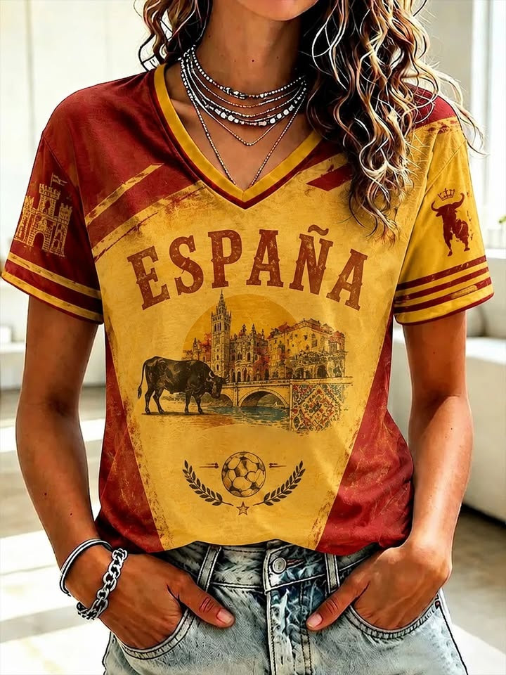 Spain Soccer World Cup 2026 V-Neck Shirt Game Day Clothing Gift For Football Lovers - Softandstyle Spain Soccer World Cup 2026 V-Neck Shirt Game Day Clothing Gift For Football Lovers - Softandstyle