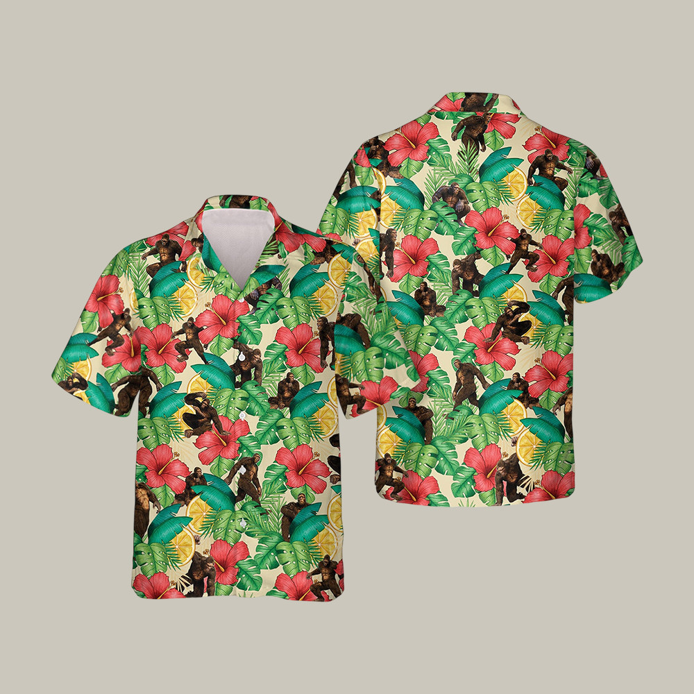 Summer Tropical Pattern Bigfoot Hawaiian Shirt Retro Aloha Shirt Unique Gift For Dad - Softandstyle