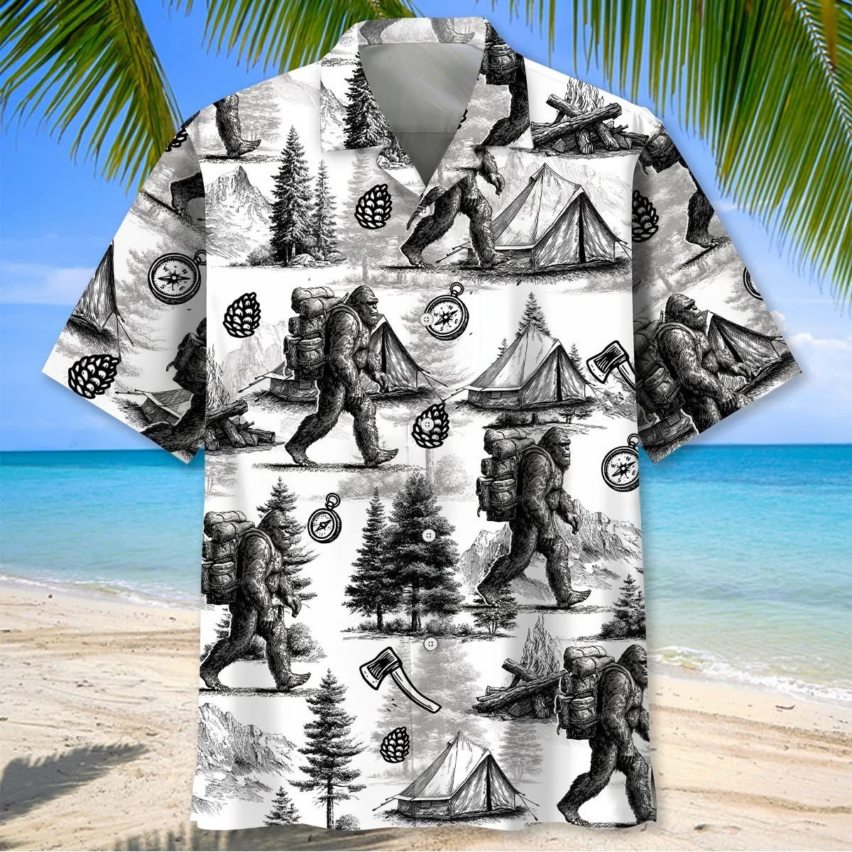 Vintage Bigfoot Go Camping Hawaiian Shirt Tropical Beach Aloha Shirt Summer Gift For Men - Softandstyle
