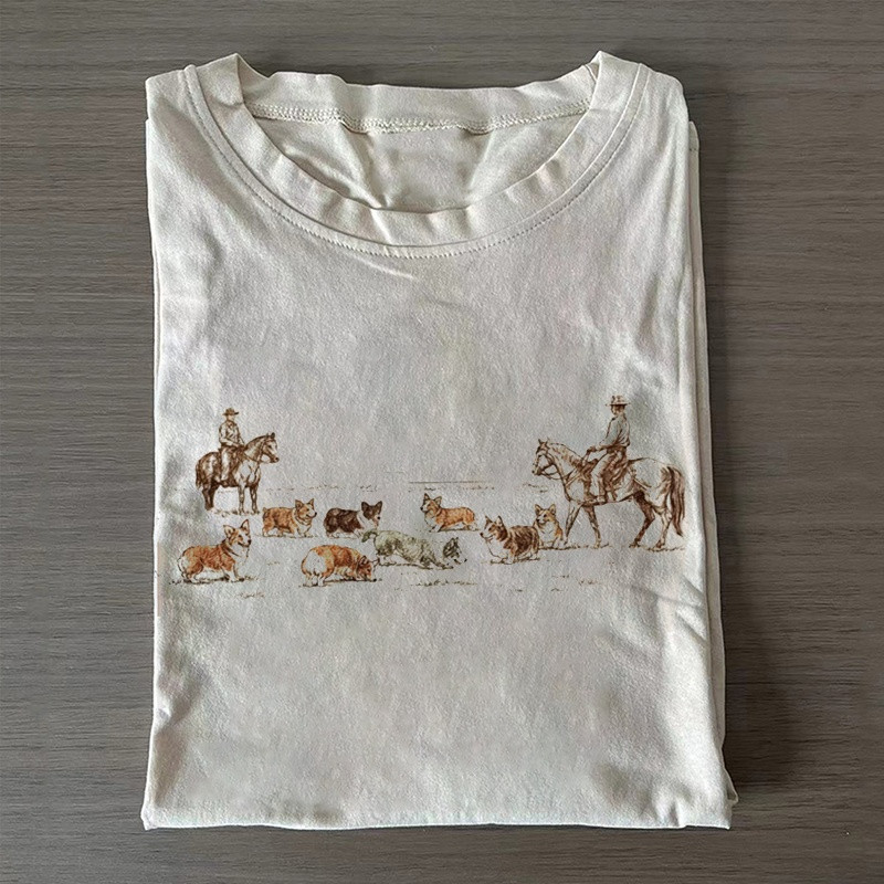 Western Corgi Roundup T-shirt Minimalist Casual Clothing Best Gift For Him - Softandstyle Western Corgi Roundup T-shirt Minimalist Casual Clothing Best Gift For Him - Softandstyle
