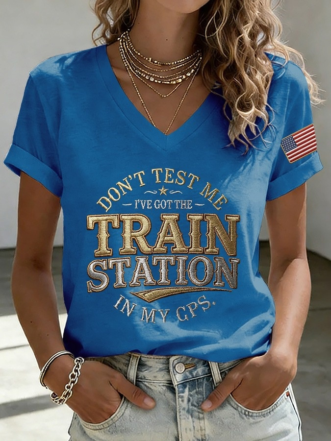 Yellowstone Merch Train Station In My GPS V-Neck Shirt Women's Gift For Show Lovers - Softandstyle Yellowstone Merch Train Station In My GPS V-Neck Shirt Women's Gift For Show Lovers - Softandstyle